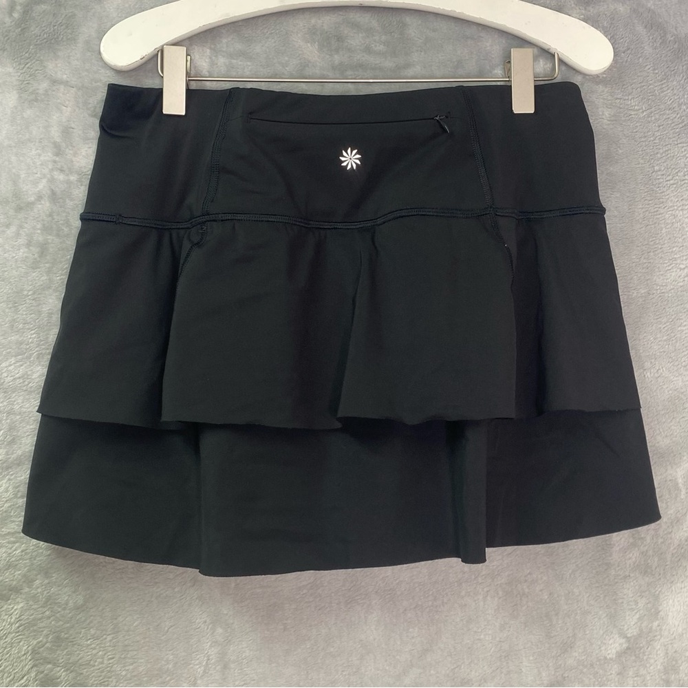 Athleta Momentum Ruffle Skort Black Pull on Tiered Athlete Sporty Sz S